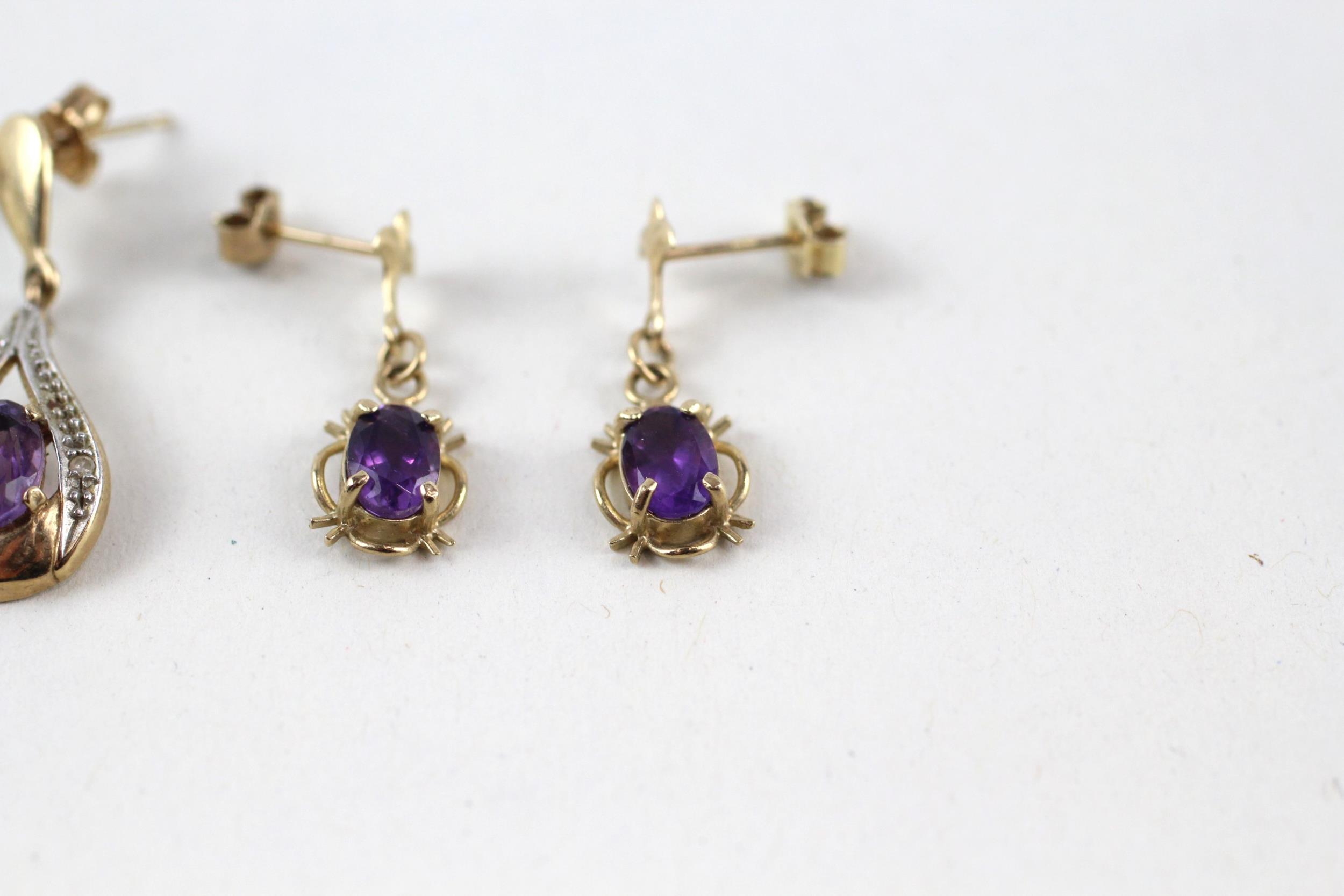 2x 9ct gold amethyst & diamond drop earrings (3g) - Image 5 of 5