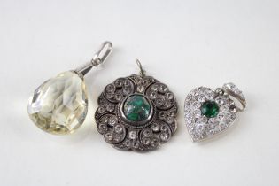 Three silver 19th and early 20th century pendants including a citrine drop (23g)