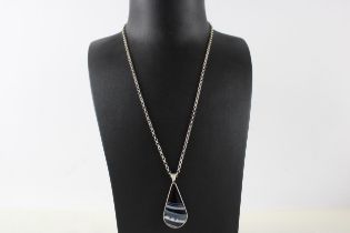 A mid century silver double sided gemstone fob and chain (23g)