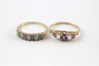2x 9ct gold opal & amethyst rings (2.8g) Size L + L