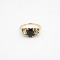 Size N unhallmarked - testing as 18ct gold - sapphire and diamond ring - diamond spread 4.74mm