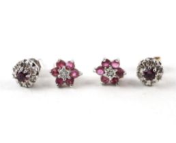 2x 9ct gold ruby & diamond cluster earrings (2.8g)