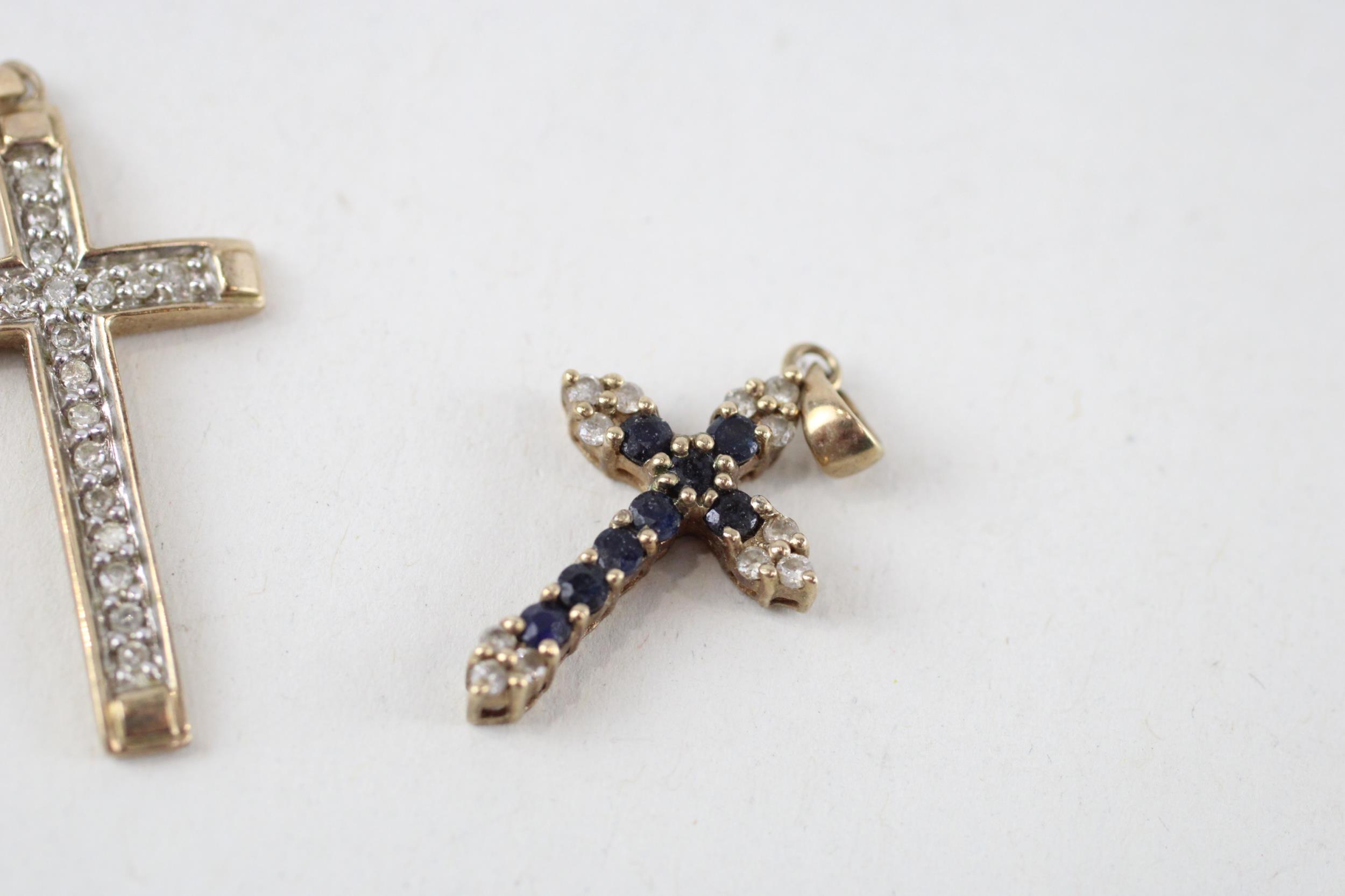 2 x 9ct gold diamond cross pendants (2.6g) - Image 3 of 4