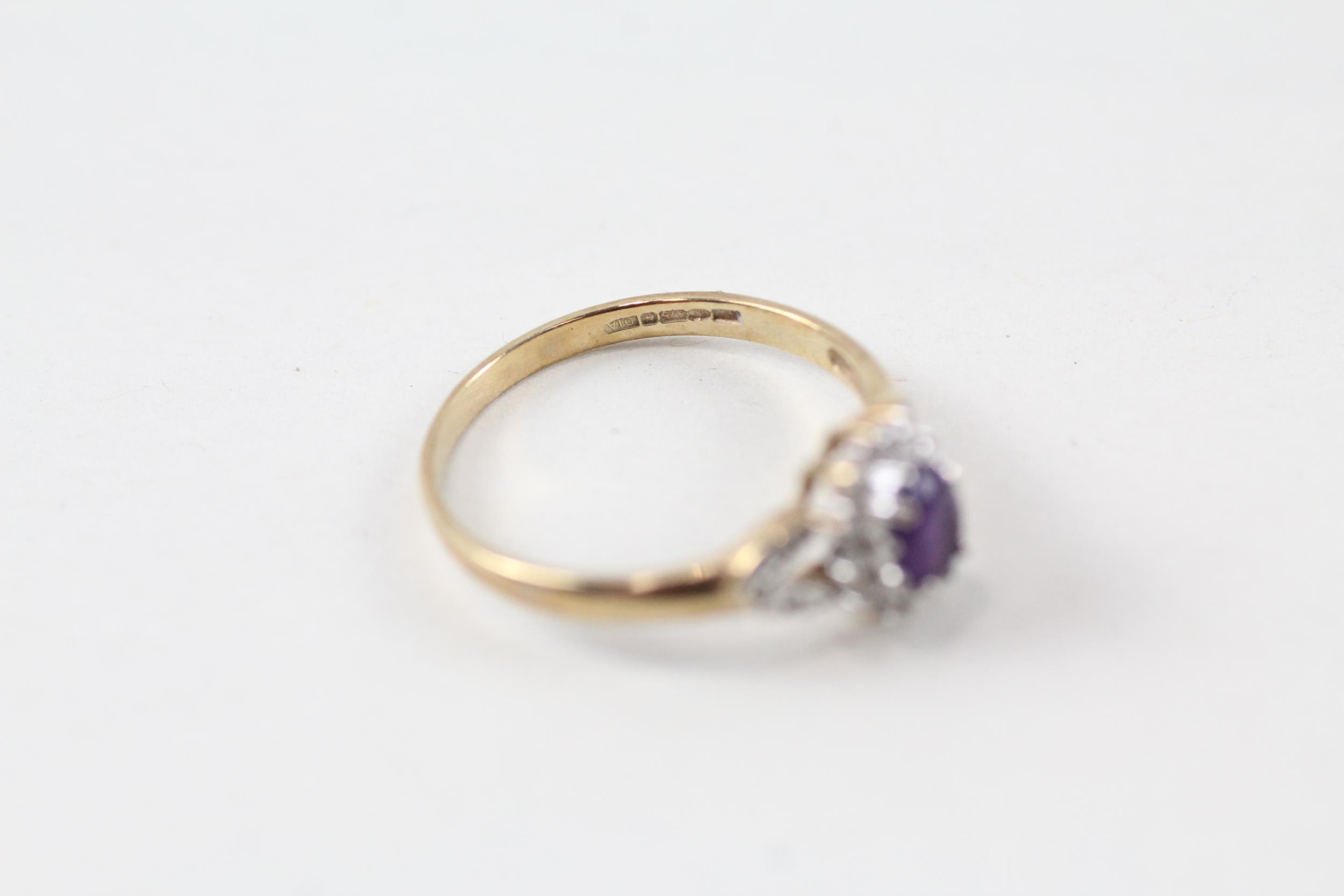9ct gold amethyst & diamond ring (1.9g) Size P - Image 4 of 4
