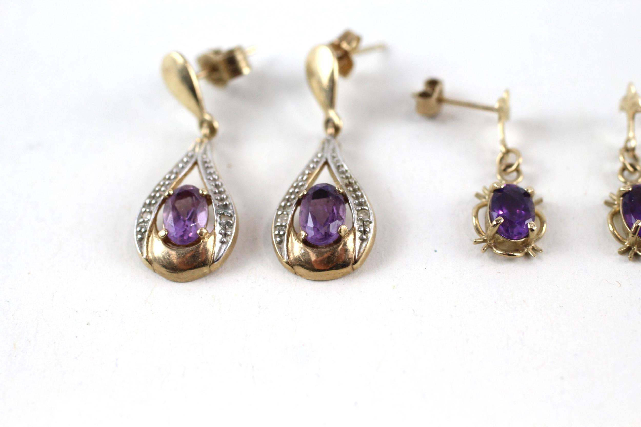 2x 9ct gold amethyst & diamond drop earrings (3g) - Image 3 of 5