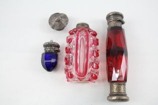 3 x Antique / Vintage Ladies Snuff / Perfume Bottles Inc .925 Sterling, .800 Etc // Inc .925