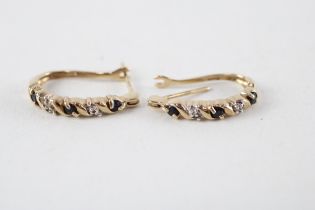 9ct gold diamond & sapphire hoop earrings (2.5g)