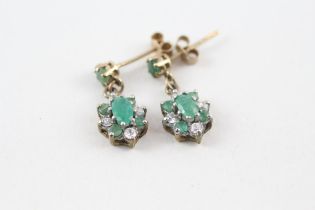 9ct gold emerald & clear gemstone drop earrings (1.8g)