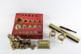 Antique / Vintage Desk Collectables Inc Brass Magnifiers, Spirit Level, Stamp Box // In antique /