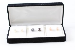 3x 9ct gold cultured pearl stud earrings (2.8g)