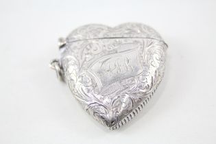 Antique Edwardian 1908 Birmingham Sterling Silver Heart Vesta Case (23g) // w/ Personal Engraving