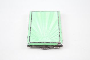 Vintage 1933 Birmingham Sterling Silver Guilloche Enamel Matchbook Case (39g) // w/ Green