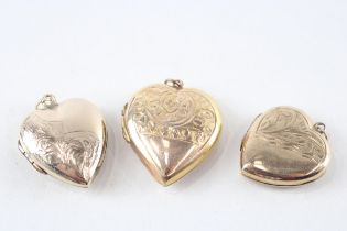 3 x 9ct gold back & front heart locket pendants (11g)