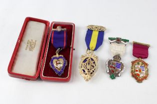 4 x Sterling Silver Masonic / Oddfellows Jewels (89g) Inc. 1922 Inst. For Girls // 4 x Sterling