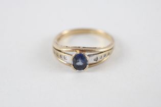 9ct gold sapphire & diamond ring (2.3g) Size K