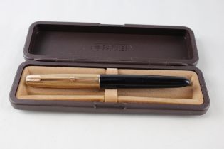 Vintage PARKER 51 Black Fountain Pen w/ 14ct Gold Nib, Gold Plate Cap WRITING // w/ Box Etc Dip