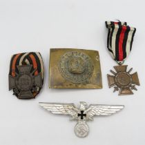 4 x WW1 German Medals & Buckle Inc 1914-15 Crosses, Veterans Badge Etc // In antique condition Signs