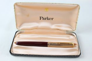 Vintage PARKER 51 Burgundy FOUNTAIN PEN w/ Gold Plate Cap, 14ct Nib WRITING // w/ Gold Plate Cap,