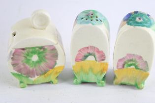 CLARICE CLIFF Bizarre Viscaria Pattern Bon Jour Cruet Set C 1930s // CLARICE CLIFF Bizarre