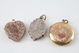3 x 9ct gold back & front locket pendants inc. heart (8.2g)