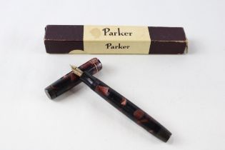 Vintage PARKER Duofold Burgundy FOUNTAIN PEN w/ 14ct Gold Nib WRITING Boxed // Dip Tested &