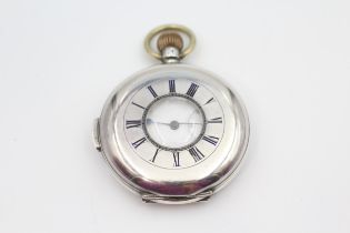 Sterling Silver Half Hunter Gents Antique Repeater Pocket Watch Handwind WORKING // Sterling