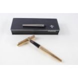 Vintage PARKER 65 Gold Plated Cased FOUNTAIN PEN w/ 14ct Gold Nib WRITING Boxed // Dip Tested &