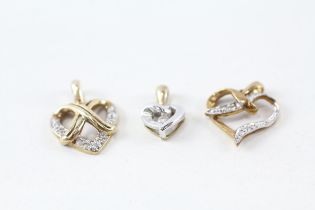 3x 9ct gold diamond heart shaped pendants (2.7g)