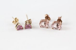 2x 9ct gold morganite & pink sapphire stud earrings (1.8g)