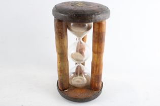 Antique 1800s Three Chamber Wooden Sand Timer W/ Brass Detailing // Height:18 cm Items are in