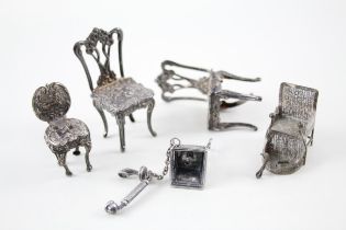 5 x Antique / Vintage .850 & .925 Sterling Silver Miniatures Inc Chairs Etc 47g // Inc Chairs,