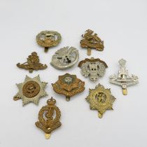 10 x Military Cap Badges Inc. East Yorkshire - Suffolk Regt. - Cornwall Etc // 10 x Military Cap