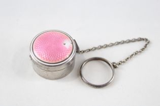 Antique / Vintage Stamped .925 Sterling Silver Ladies Vanity Pot Keychain (18g) // w/ Pink & White