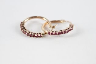 9ct gold ruby hoop earrings (3.4g)