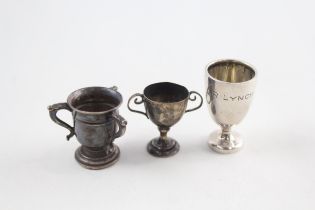 3 x Antique / Vintage .925 Sterling Silver Miniature Trophies Inc Engraved (20g) // In antique /