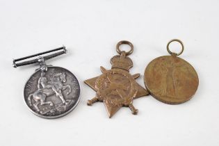 3 x WW.1 Medals. Named. War 2738 Gnr. C. Benson R.A - 1914 Mons Star 9932 Pte. // 3 x WW.1 Medals.
