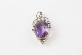 9ct gold amethyst & seed pearl pendant (3.4g)