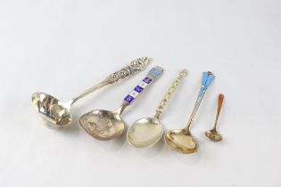 5 x Vintage Stamped .830 Norway SILVER Spoon Inc Enamel, Condiment Etc (107g) // In vintage