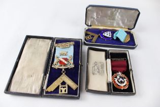 3 x Sterling Silver Masonic Cased Jewels (50g) Inc Loxfield Lodge, Mount Edgcume // 3 x Sterling