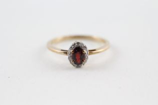 9ct gold diamond & red spinel oval cluster ring (1.9g) Size Q