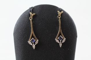 9ct gold sapphire & diamond drop earrings (1.4g)