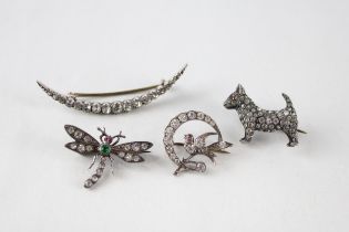 Four 19th century silver paste set brooches (18g)
