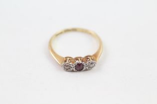 18ct gold vintage diamond and ruby set trilogy ring (1.9g) Size K