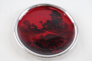 Antique 1920 ROYAL DOULTON Red Ceramic Pin / Trinket Dish w/ .925 Silver Band // w/ Hallmarked