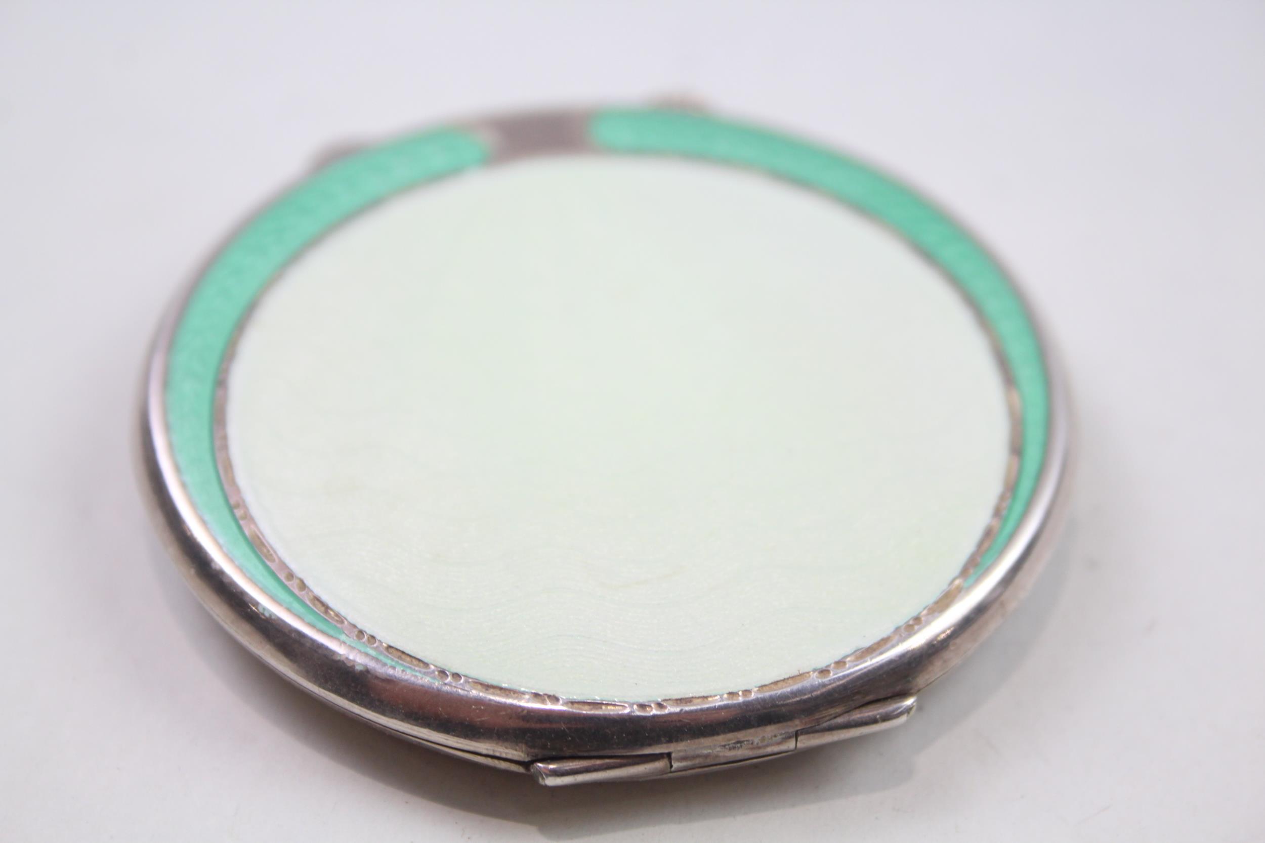 Vintage 1945 Birmingham STERLING SILVER Ladies Vanity Compact w/ Enamel (67g) // w/ Guilloche Enamel - Image 4 of 7