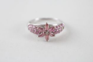 9ct white gold diamond, pink sapphire & pink gemstone dress ring - as seen (2.2g) Size N