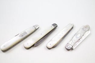 4 x Antique Hallmarked .925 Sterling Silver Fruit Knives w/ Mop Handles (104g) // In antique