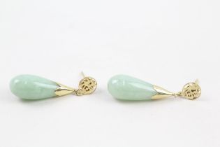 14ct gold green jade bombe drop earrings (4.7g)