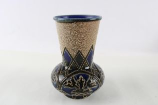 Antique / Vintage ROYAL DOULTON Art Nouveau Navy Blue & Brown Vase // Height - 14.5cm In antique /