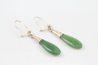 9ct gold vintage nephrite jade bombe drop earrings (2.6g)